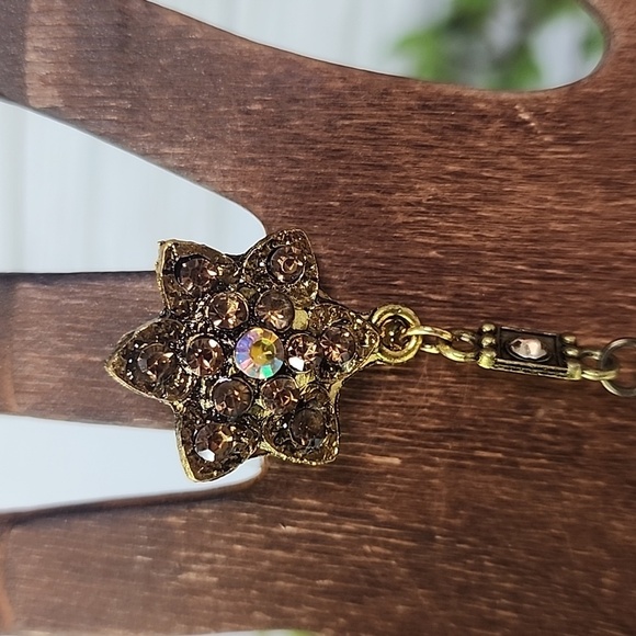 Statement Gold Hinge / Clamper Bracelet with Crystals and Attached Ring New - Picture 4 of 10